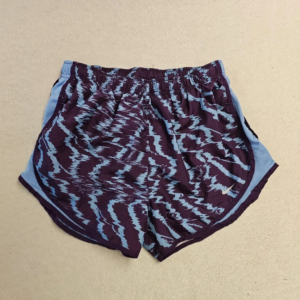 Nike Dri-FIT Tempo Running Shorts Purple Blue Abstract Print Womens Large L 3in
